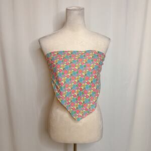 Vintage 70s Floral Bandana Top Multicolor Tie Back Crop Handmade Hippie Retro